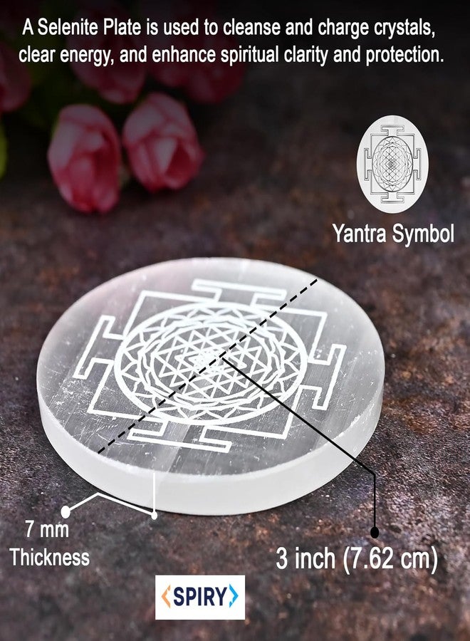 Spiry Selenite Crystal Charging Plate, 3 Inch Engraved Sri Yantra Selenite Plate for Crystal Cleansing Re-Energy Work, Meditation and Pooja (Shree Yantra) - Image 3